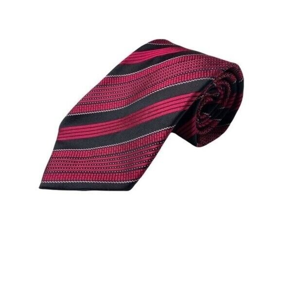 Escada Mens Neck Tie 100% Silk Stripped Pink/Black Made in Italy Pre-owned - Picture 1 of 6